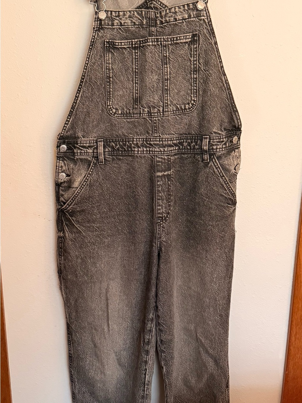 Washed Black Denim Overalls